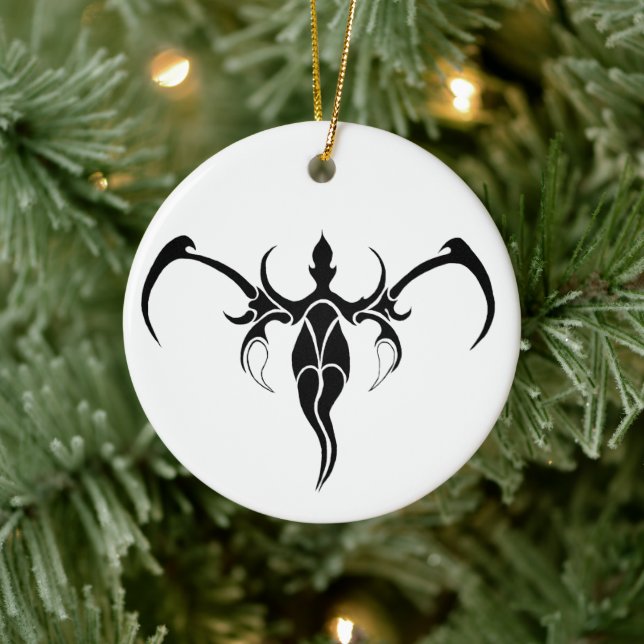 Elephant Tribal Tattoo - Black and white Ceramic Tree Decoration (Tree)