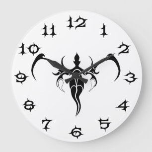 Elephant Tribal Tattoo - Black and white Large Clock