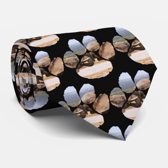 Elephant Tug of War Footprint Neck Tie (Rolled)