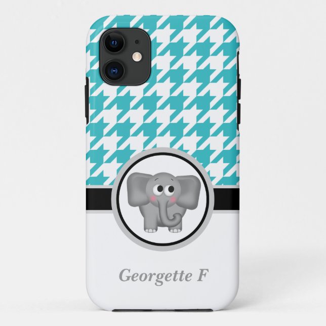 Elephant Turquoise White Houndstooth iPhone 5 Case (Back)