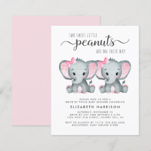 Elephant Twin Baby Girls Drive By Shower Invite