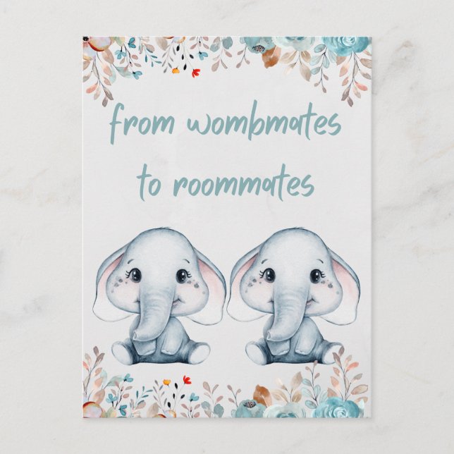 Elephant Twin Birthday Postcard (Front)