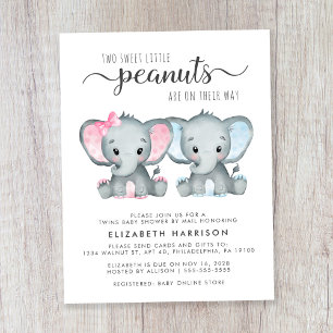 Elephant Twin Boy Girl Baby Shower By Mail Invite