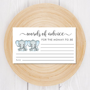 Elephant Twin Boys Baby Shower Words of Advice Enclosure Card