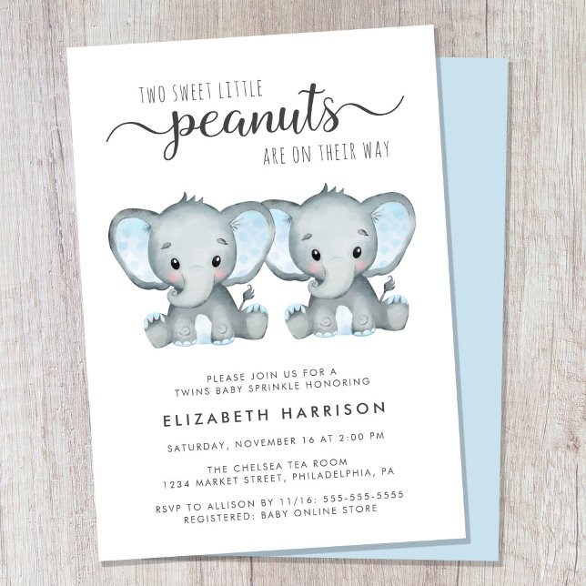Elephant Twin Boys Baby Sprinkle Invitation (Creator Uploaded)