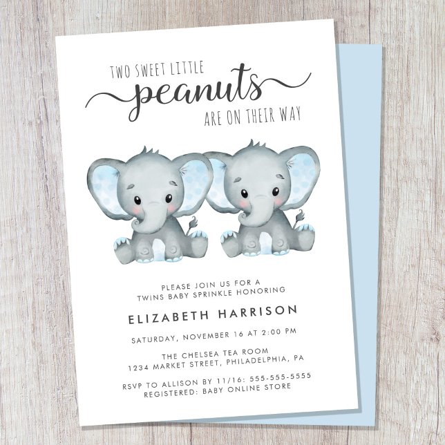 Elephant Twin Boys Baby Sprinkle Invitation (Cute twin boys baby sprinkle invitation)