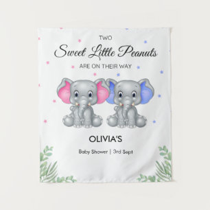 Elephant Twin Girl Boy Baby Shower Backdrop  Tapestry