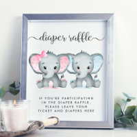 Elephant Twin Girl Boy Baby Shower Diaper Raffle 