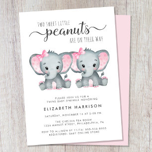 Elephant Twin Girls Baby Sprinkle Invitation