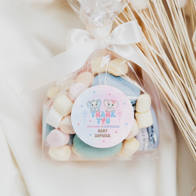 Elephant Twins Shower Thank You Classic Round Sticker (Creator Uploaded)