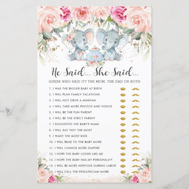 Elephant Twins Tea Party He Said She Said Game (Front)