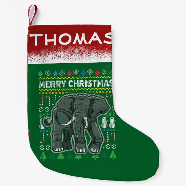 Elephant Ugly Christmas Sweater Wildlife Series Small Christmas Stocking (Front)
