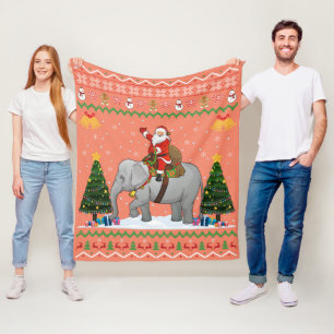 Elephant Ugly Xmas Gift Santa Riding Elephant Xmas Fleece Blanket