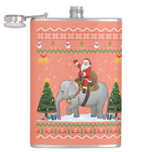 Elephant Ugly Xmas Gift Santa Riding Elephant Xmas Hip Flask