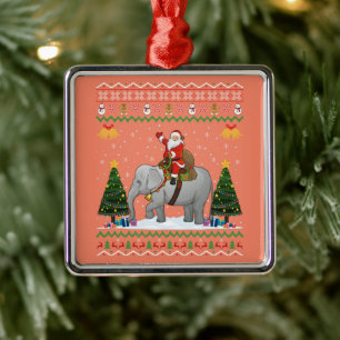 Elephant Ugly Xmas Gift Santa Riding Elephant Xmas Metal Tree Decoration