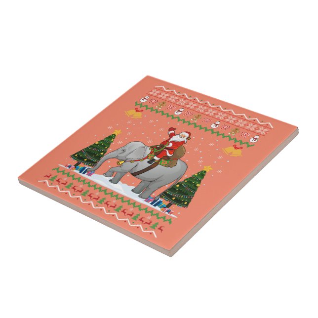 Elephant Ugly Xmas Gift Santa Riding Elephant Xmas Tile (Side)