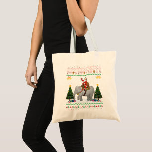 Elephant Ugly Xmas Gift Santa Riding Elephant Xmas Tote Bag