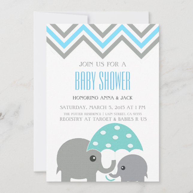 Elephant Umbrella Baby Shower Party Invitation (Front)