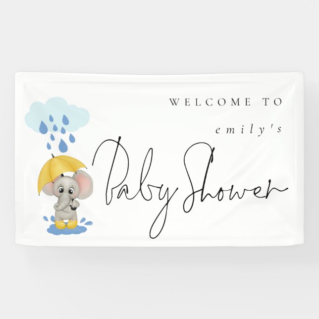 Elephant Umbrella Name Welcome to Baby Shower  Banner (Horizontal)