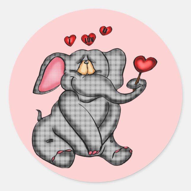 Elephant Valentine T-shirts and Gifts Classic Round Sticker (Front)