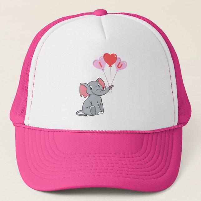 Elephant Valentine's Day I love you heart Trucker Hat (Front)