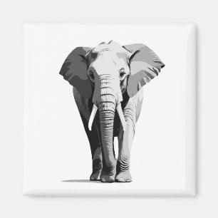 Elephant Vector Art Illustration Black and White Magnet