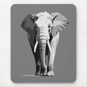 Elephant Vector Art Illustration Black and White Mouse Mat