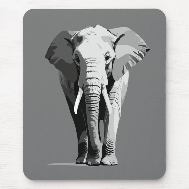 Elephant Vector Art Illustration Black and White Mouse Mat (Front)
