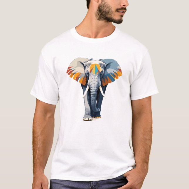 Elephant Vector Art with Vibrant Colours T-Shirt (Front)