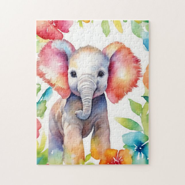 Elephant Vibrant Watercolor Jigsaw Puzzle (Vertical)