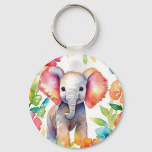 Elephant Vibrant Watercolor Key Ring