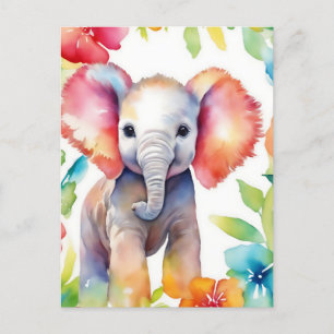 Elephant Vibrant Watercolor Postcard