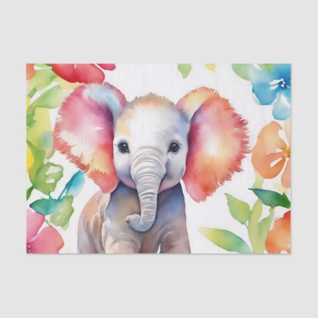 Elephant Vibrant Watercolor Tissue Paper (Front)
