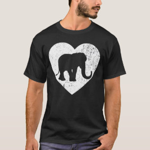 Elephant Vintage White Heart Animal  Valentines Da T-Shirt