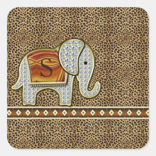 Elephant Walk Monogram Cheetah ID390 Square Sticker
