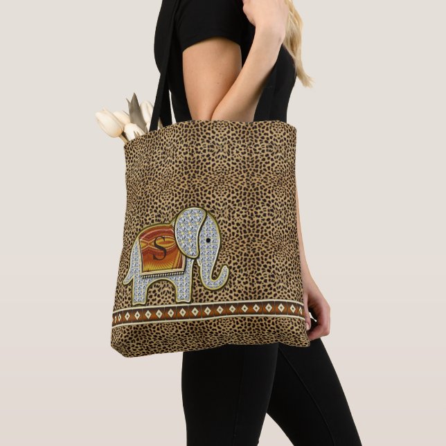 Elephant Walk Monogram Cheetah ID390 Tote Bag (Close Up)
