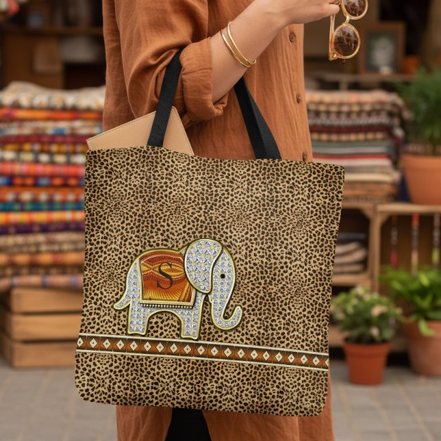 Elephant Walk Monogram Cheetah ID390 Tote Bag (Creator Uploaded)