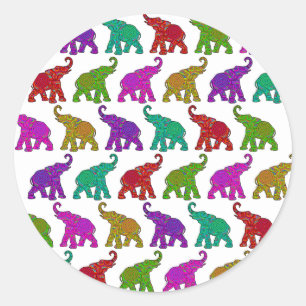 Elephant Walk pattern tiles design Classic Round Sticker
