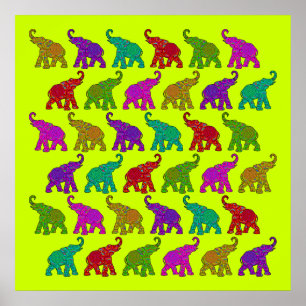 Elephant Walk pattern tiles design Poster