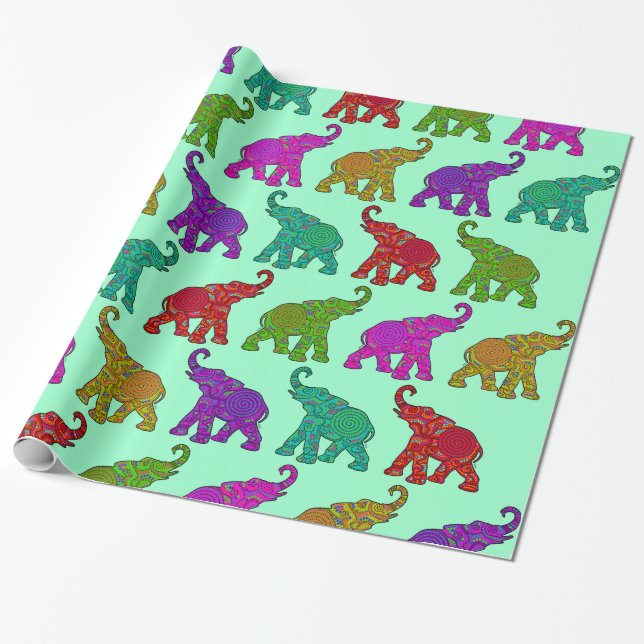 Elephant Walk pattern tiles design Wrapping Paper (Unrolled)
