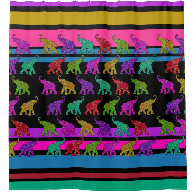 Elephant Walk & stripes + your ideas Shower Curtain (Front)