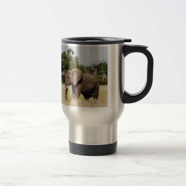 Elephant walking Masai Mara, Kenya travel mug (Right)