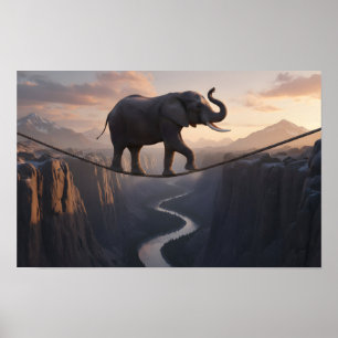 Elephant walks on the rope art poster