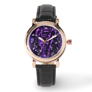 Elephant Watch In Purple Pink Starry Night