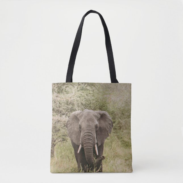 ELEPHANT WATCHING A TOUR CAR TOTE BAG (Front)
