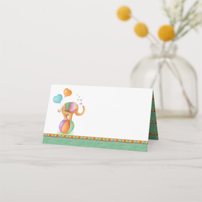 Elephant watercolor art baby shower place cards (Front)