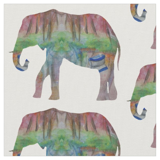 Elephant Watercolor Art Fabric (Close Up)