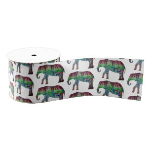 Elephant Watercolor Art Grosgrain Ribbon