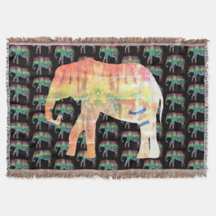 Elephant Watercolor Art Throw Blanket