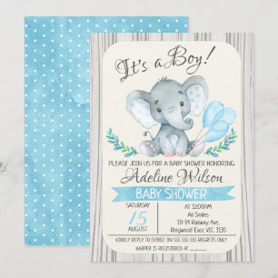 Elephant Watercolor Baby Shower Invitation